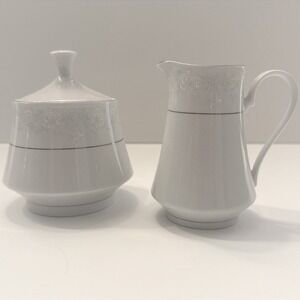 Vintage Crown Ming Fine China "Royal Palm Lace" Creamer & Sugar Bowl Jian Shiang